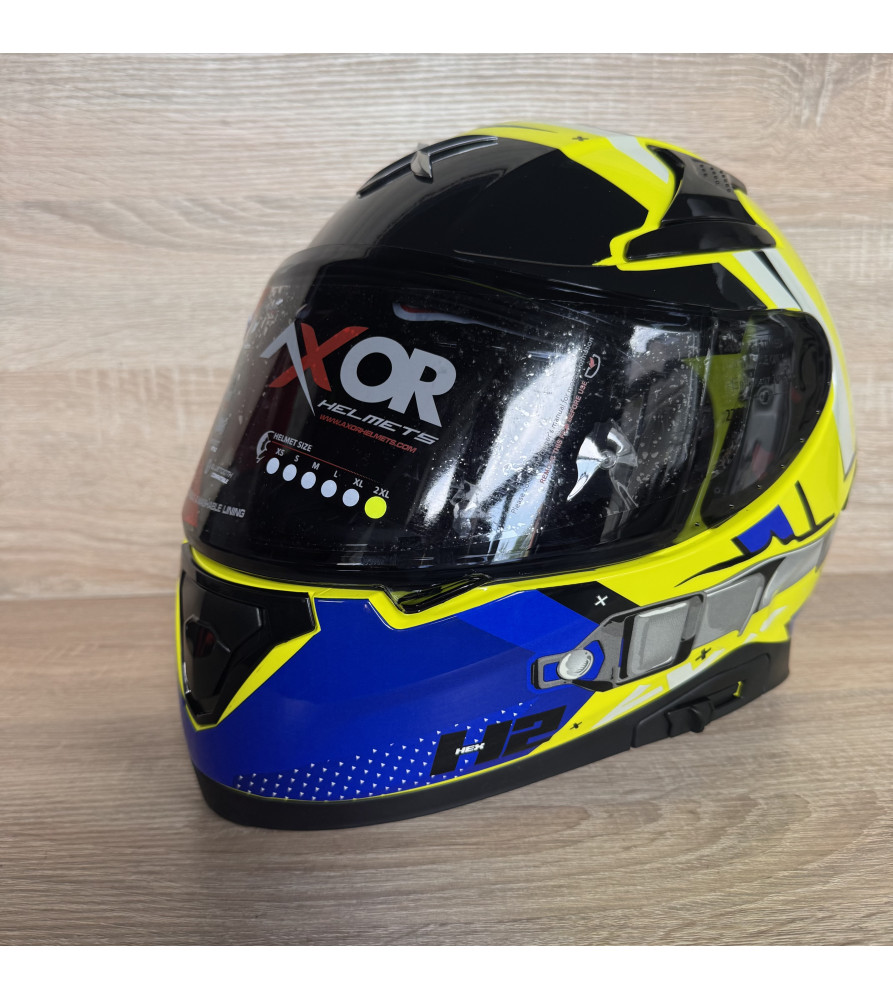 Мотоциклетний шолом Axor Apex - Hex-2 Gloss Neon Yellow Blue - 2XL