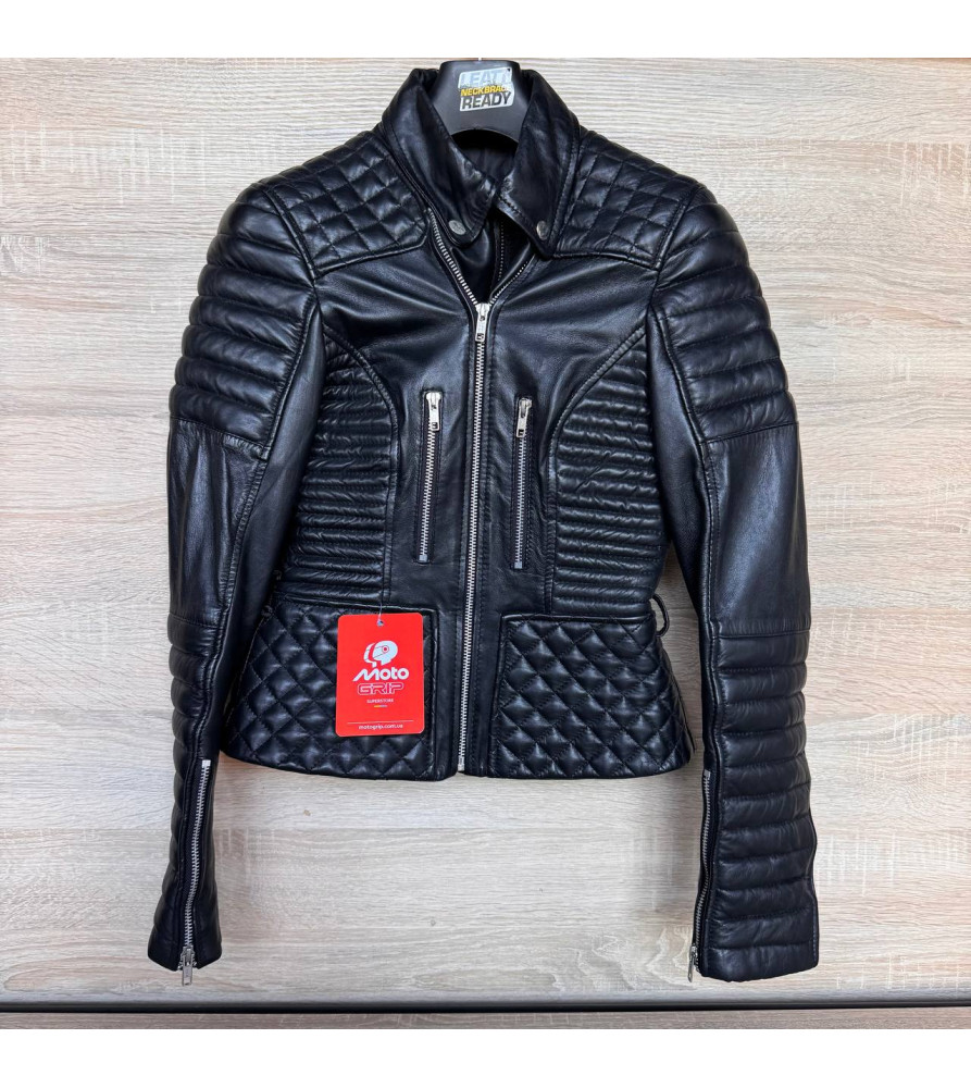 FZ Merchandise Womens M Black Quilted Leather Motorcycle Jacket M
